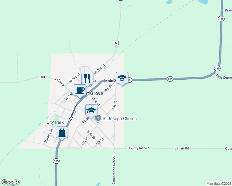 map of restaurants, bars, coffee shops, grocery stores, and more near 101-113 3rd Street in Pilot Grove