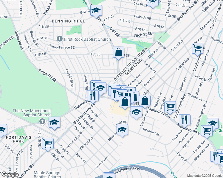 map of restaurants, bars, coffee shops, grocery stores, and more near 101 Independence Avenue Southeast in Washington