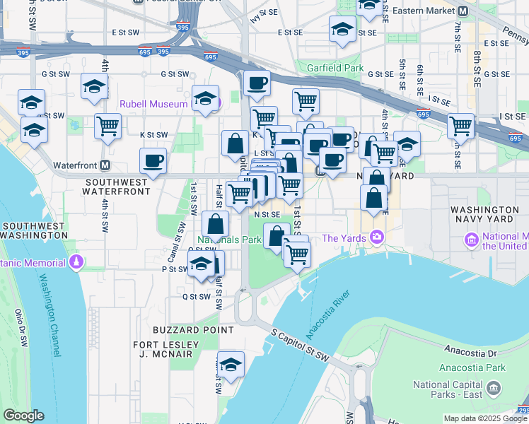 map of restaurants, bars, coffee shops, grocery stores, and more near 101 Independence Avenue Southeast in Washington