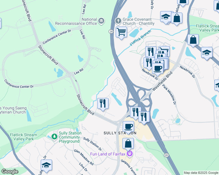 map of restaurants, bars, coffee shops, grocery stores, and more near 4954 Trail Vista Lane in Chantilly