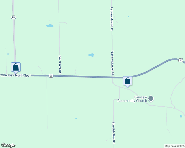 map of restaurants, bars, coffee shops, grocery stores, and more near 6795 US Highway 50 East in Bedford