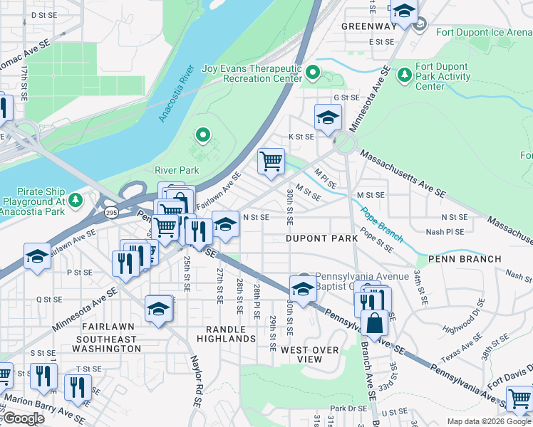 map of restaurants, bars, coffee shops, grocery stores, and more near 101 Independence Avenue Southeast in Washington
