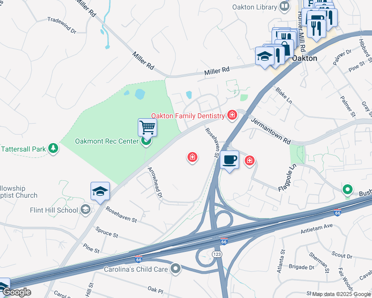 map of restaurants, bars, coffee shops, grocery stores, and more near 3201 Jermantown Road in Fairfax