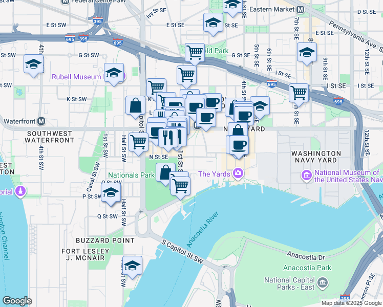 map of restaurants, bars, coffee shops, grocery stores, and more near in Washington
