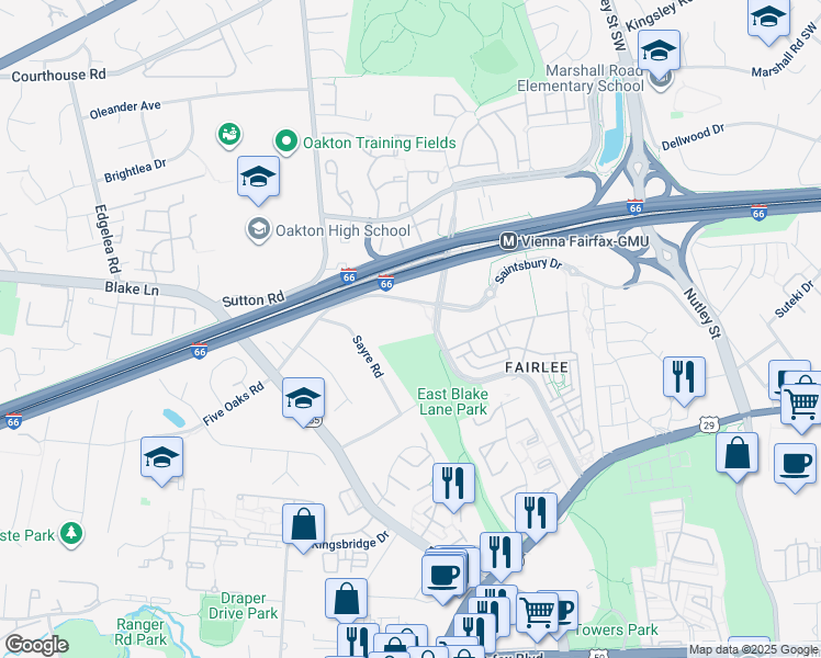 map of restaurants, bars, coffee shops, grocery stores, and more near 2903 Saintsbury Plaza in Fairfax