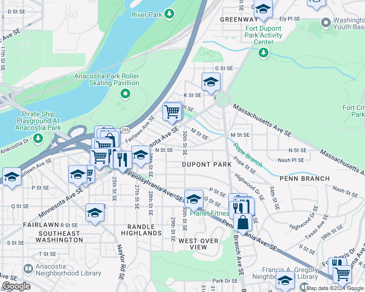 map of restaurants, bars, coffee shops, grocery stores, and more near 101 Independence Avenue Southeast in Washington