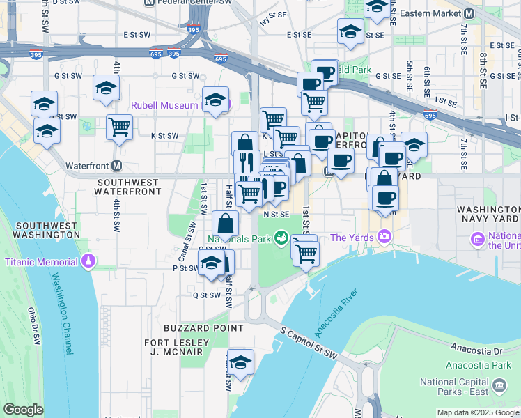 map of restaurants, bars, coffee shops, grocery stores, and more near 101 Independence Avenue Southeast in Washington