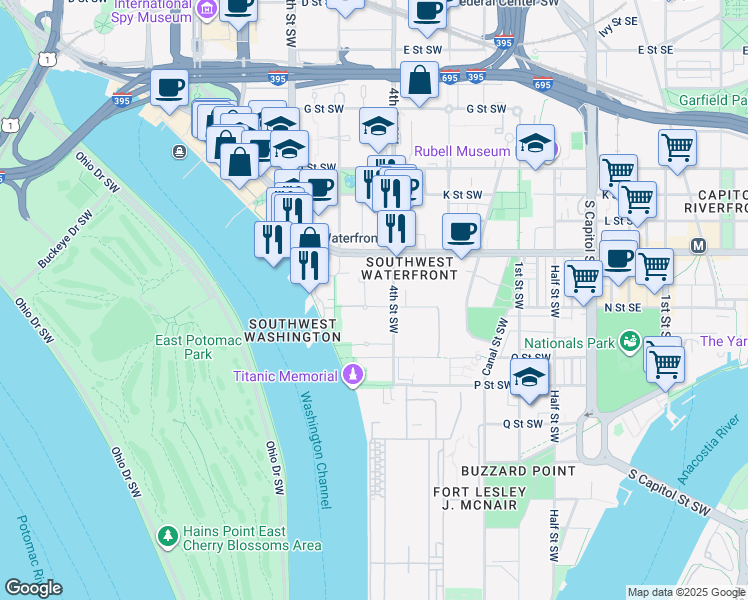 map of restaurants, bars, coffee shops, grocery stores, and more near 101 Independence Avenue Southeast in Washington