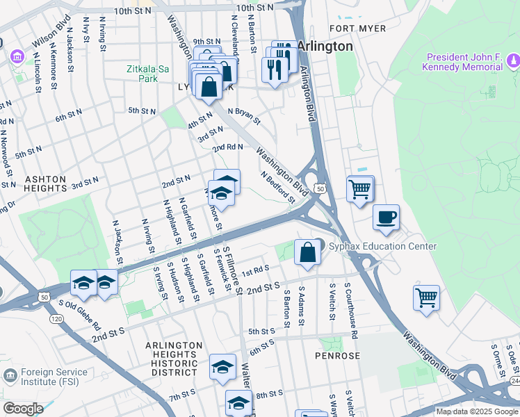 map of restaurants, bars, coffee shops, grocery stores, and more near 101 Independence Avenue Southeast in Washington