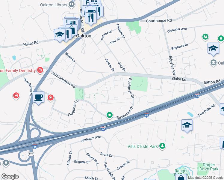 map of restaurants, bars, coffee shops, grocery stores, and more near 3128 Windwood Farms Drive in Oakton