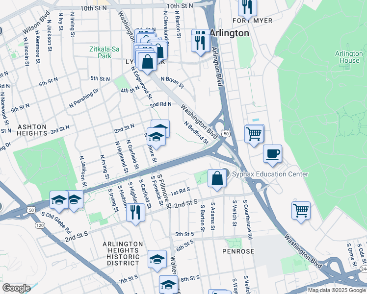 map of restaurants, bars, coffee shops, grocery stores, and more near 101 Independence Avenue Southeast in Washington