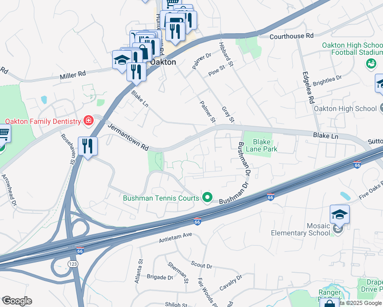 map of restaurants, bars, coffee shops, grocery stores, and more near 10209A Ashbrooke Court in Oakton