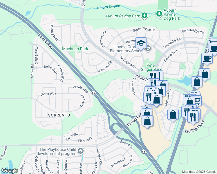 map of restaurants, bars, coffee shops, grocery stores, and more near 1096 Lincolnshire Circle in Lincoln