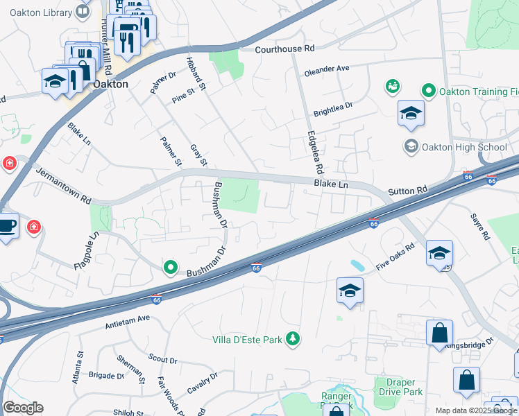 map of restaurants, bars, coffee shops, grocery stores, and more near 9961 Capperton Drive in Oakton