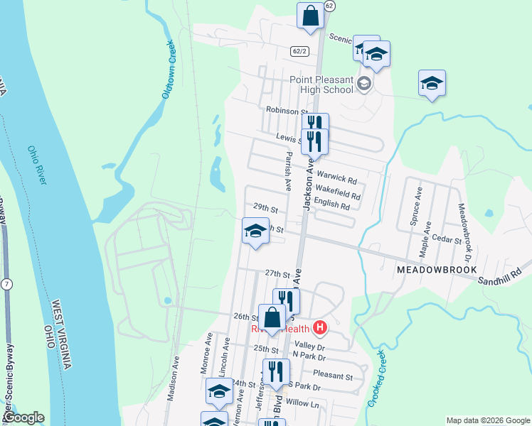map of restaurants, bars, coffee shops, grocery stores, and more near 514 Chandler Drive in Point Pleasant