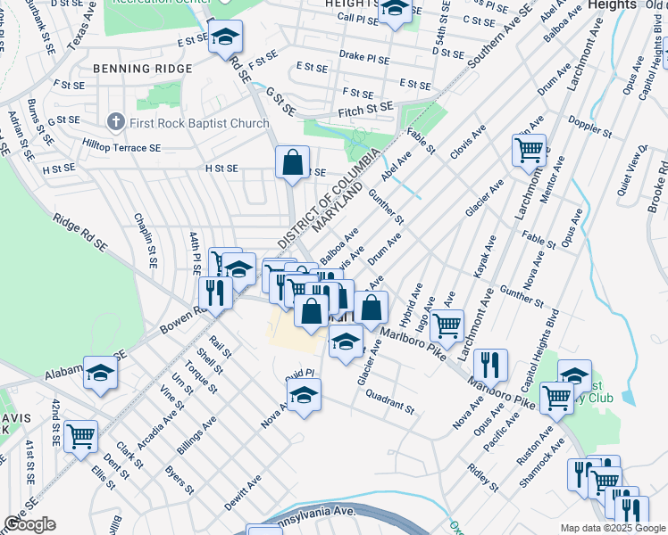map of restaurants, bars, coffee shops, grocery stores, and more near 101 Independence Avenue Southeast in Washington