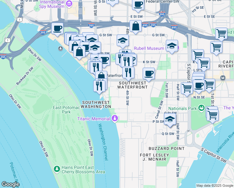 map of restaurants, bars, coffee shops, grocery stores, and more near 101 Independence Avenue Southeast in Washington