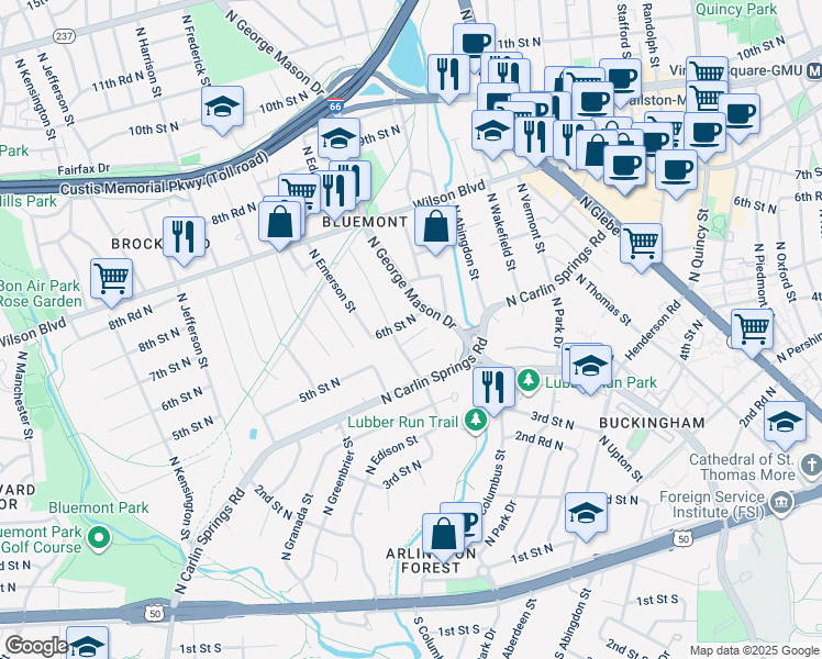 map of restaurants, bars, coffee shops, grocery stores, and more near 5016 6th Street North in Arlington