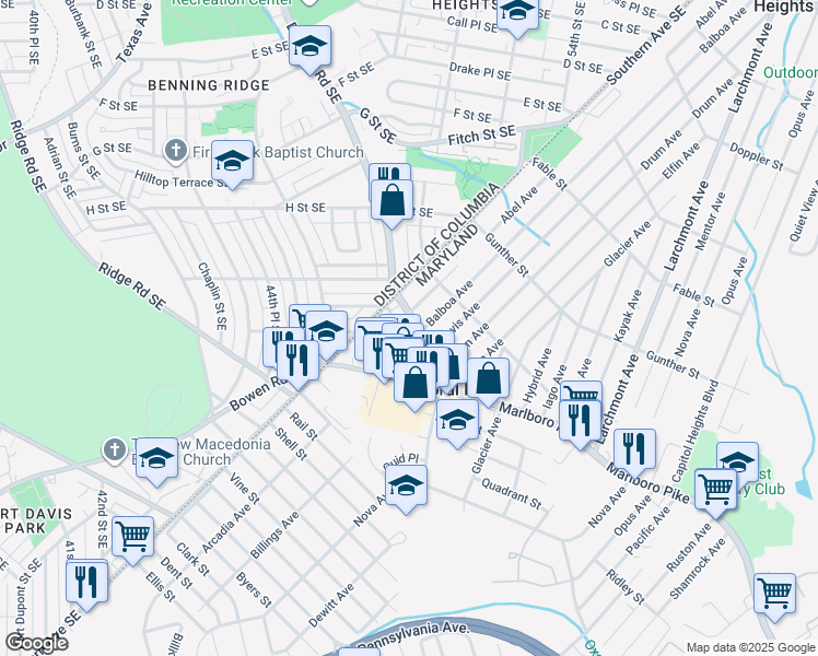 map of restaurants, bars, coffee shops, grocery stores, and more near 101 Independence Avenue Southeast in Washington