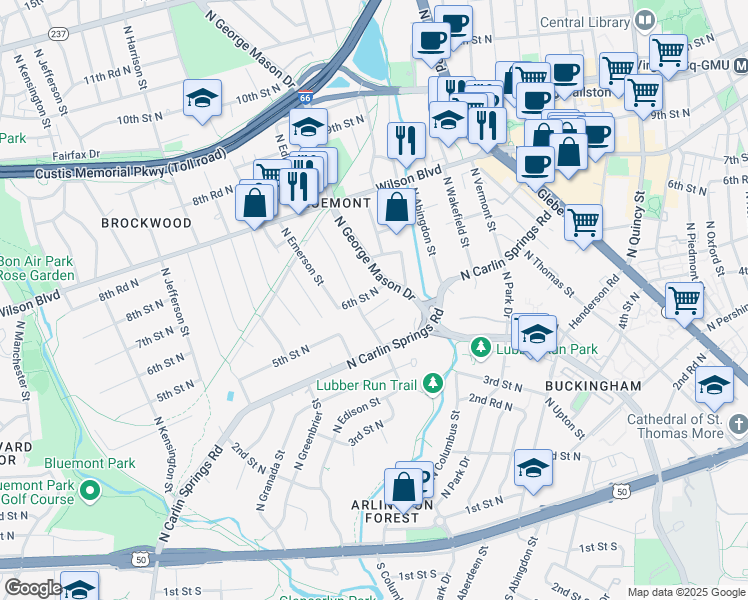 map of restaurants, bars, coffee shops, grocery stores, and more near 5016 6th Street North in Arlington