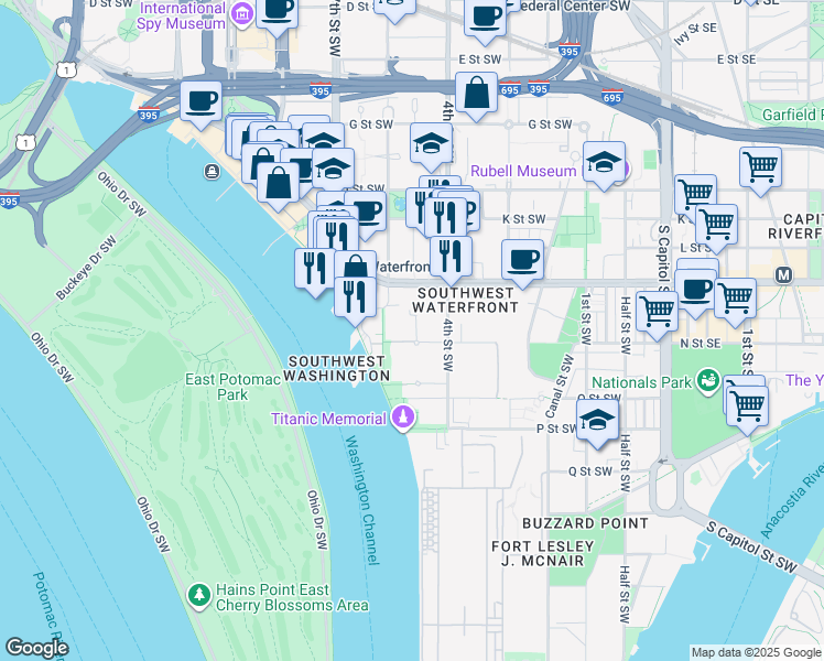 map of restaurants, bars, coffee shops, grocery stores, and more near 101 Independence Avenue Southeast in Washington