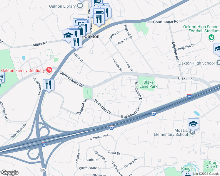 map of restaurants, bars, coffee shops, grocery stores, and more near 10207A Ashbrooke Court in Oakton