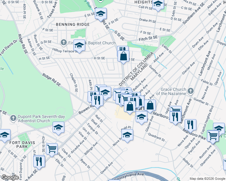 map of restaurants, bars, coffee shops, grocery stores, and more near 101 Independence Avenue Southeast in Washington