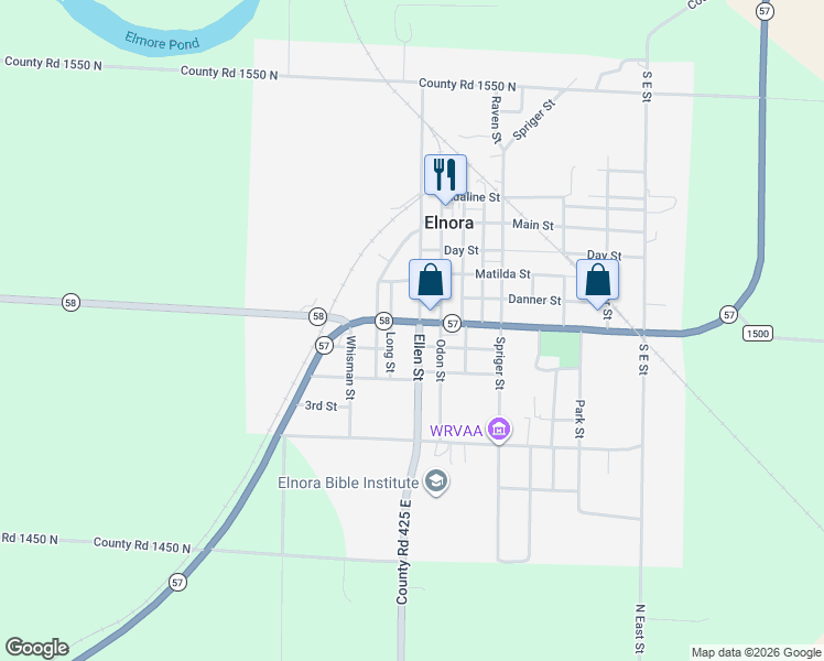 map of restaurants, bars, coffee shops, grocery stores, and more near 324 Ellen Street in Elnora