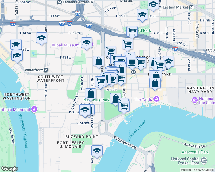 map of restaurants, bars, coffee shops, grocery stores, and more near 101 Independence Avenue Southeast in Washington