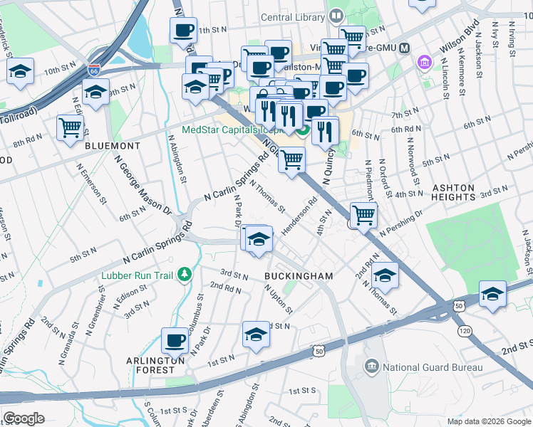 map of restaurants, bars, coffee shops, grocery stores, and more near 101 Independence Avenue Southeast in Washington
