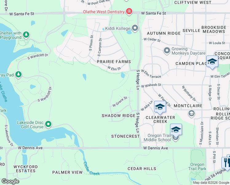 map of restaurants, bars, coffee shops, grocery stores, and more near 515 South Canyon Drive in Olathe