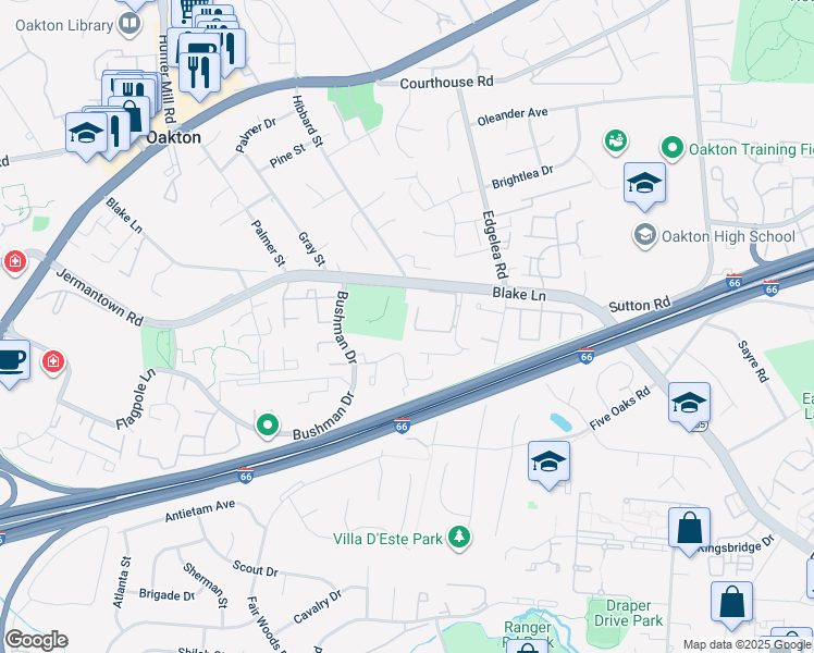 map of restaurants, bars, coffee shops, grocery stores, and more near 9967 Capperton Drive in Oakton