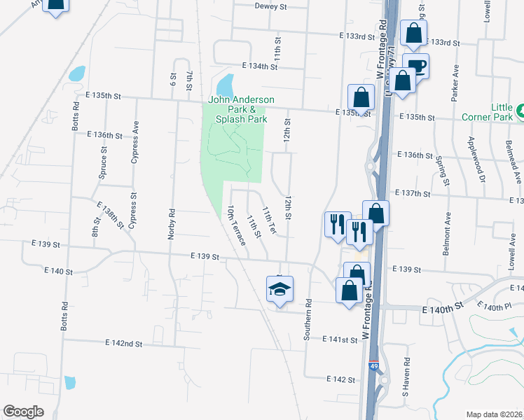 map of restaurants, bars, coffee shops, grocery stores, and more near 13704 11 Terrace in Grandview