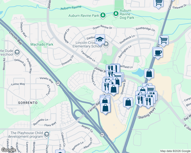 map of restaurants, bars, coffee shops, grocery stores, and more near 750 Groveland Lane in Lincoln