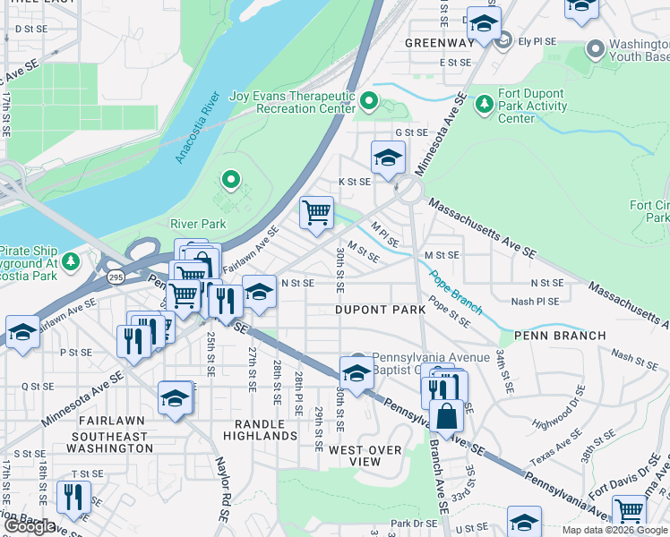 map of restaurants, bars, coffee shops, grocery stores, and more near 101 Independence Avenue Southeast in Washington