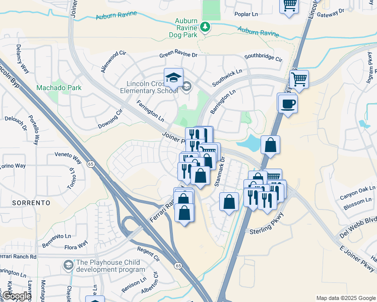 map of restaurants, bars, coffee shops, grocery stores, and more near 2040 Sierra View Circle in Lincoln