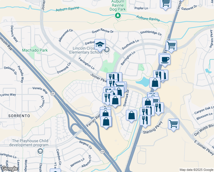 map of restaurants, bars, coffee shops, grocery stores, and more near 2040 Sierra View Circle in Lincoln