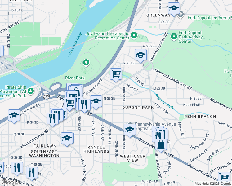 map of restaurants, bars, coffee shops, grocery stores, and more near 101 Independence Avenue Southeast in Washington