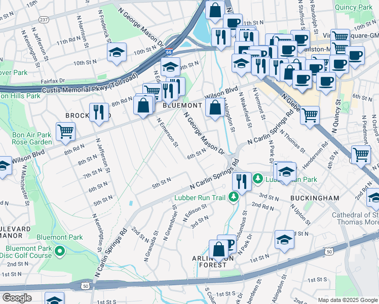 map of restaurants, bars, coffee shops, grocery stores, and more near 101 Independence Avenue Southeast in Washington