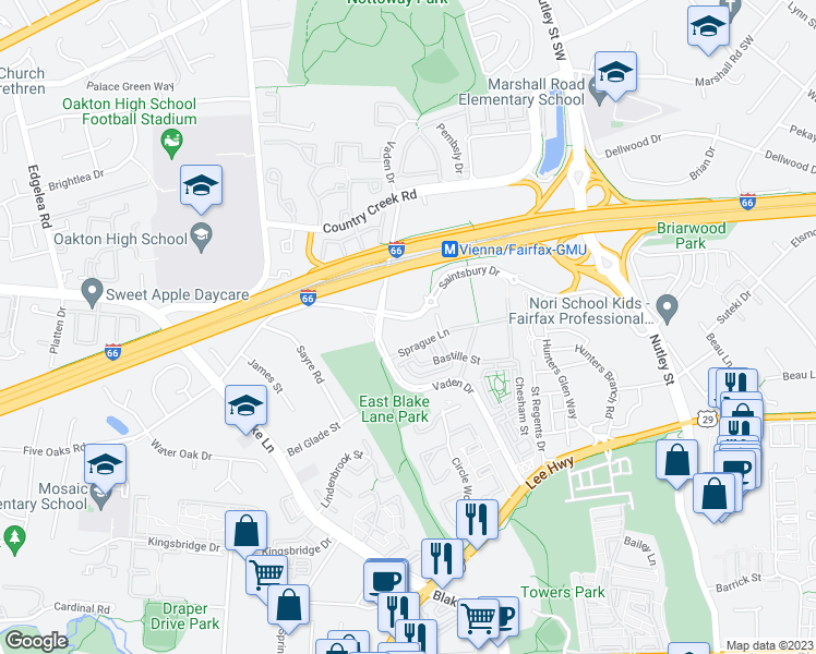 map of restaurants, bars, coffee shops, grocery stores, and more near 9555 Saintsbury Drive in Fairfax