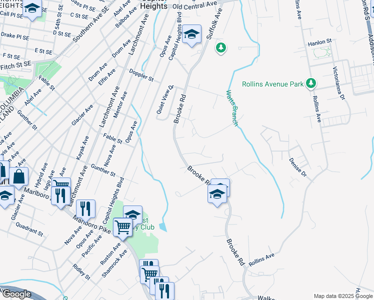 map of restaurants, bars, coffee shops, grocery stores, and more near 5402 Vergo Road in Capitol Heights