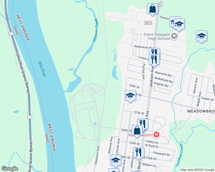 map of restaurants, bars, coffee shops, grocery stores, and more near 1 Roseberry Lane in Point Pleasant