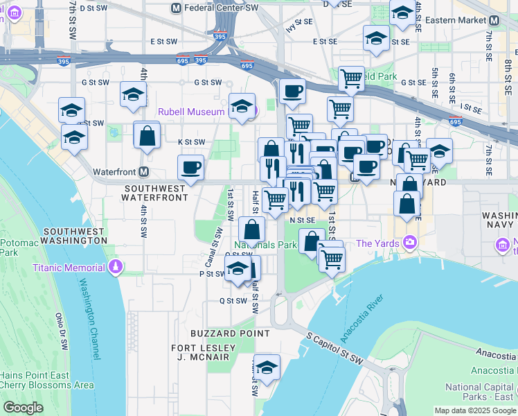 map of restaurants, bars, coffee shops, grocery stores, and more near 101 Independence Avenue Southeast in Washington