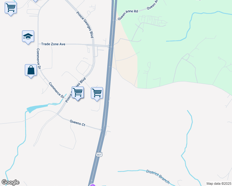 map of restaurants, bars, coffee shops, grocery stores, and more near Knoll Court in Rosaryville
