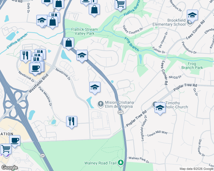 map of restaurants, bars, coffee shops, grocery stores, and more near 4691 Brentwall Court in Chantilly