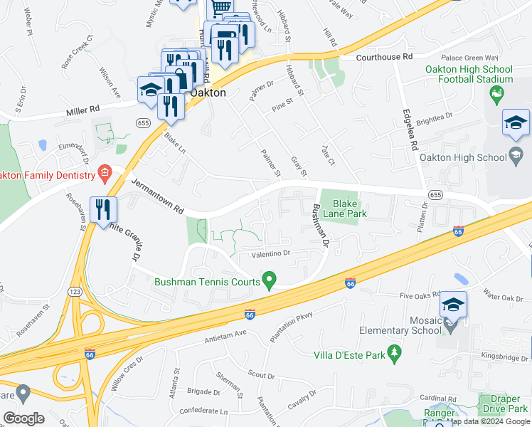 map of restaurants, bars, coffee shops, grocery stores, and more near 3051D Trevor House Drive in Oakton