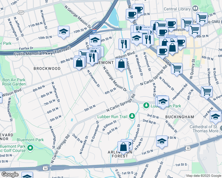 map of restaurants, bars, coffee shops, grocery stores, and more near 5019 6th Street North in Arlington
