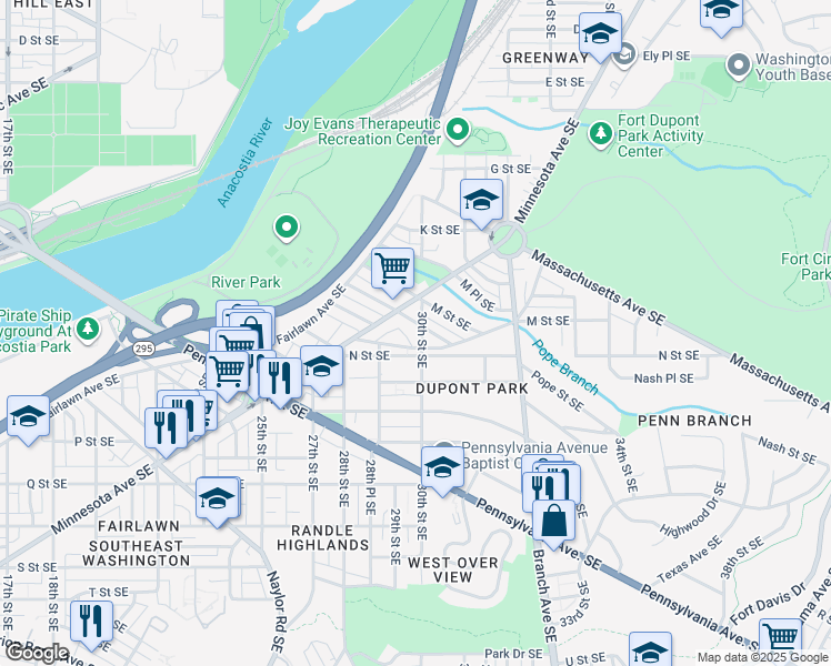 map of restaurants, bars, coffee shops, grocery stores, and more near 101 Independence Avenue Southeast in Washington
