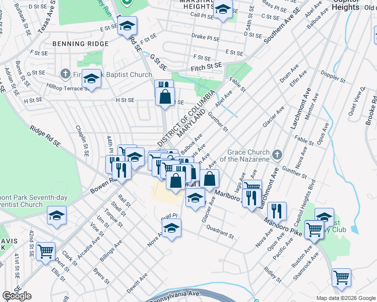 map of restaurants, bars, coffee shops, grocery stores, and more near 101 Independence Avenue Southeast in Washington