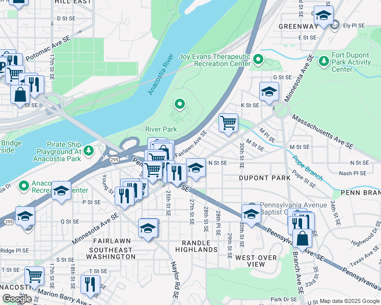 map of restaurants, bars, coffee shops, grocery stores, and more near 101 Independence Avenue Southeast in Washington
